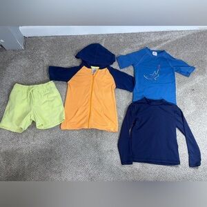 Toddler boy little boy swim lot swim trunks Rashguard Beachy summer 4-5